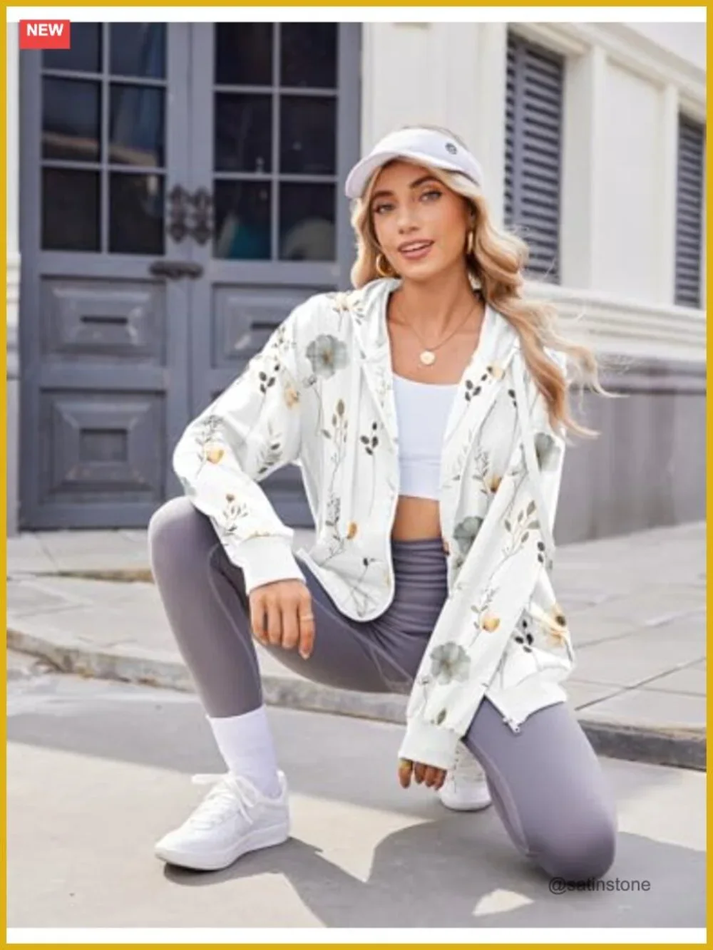 Zeagoo Women's Lightweight Zip Up Oversized Hoodie Floral Print